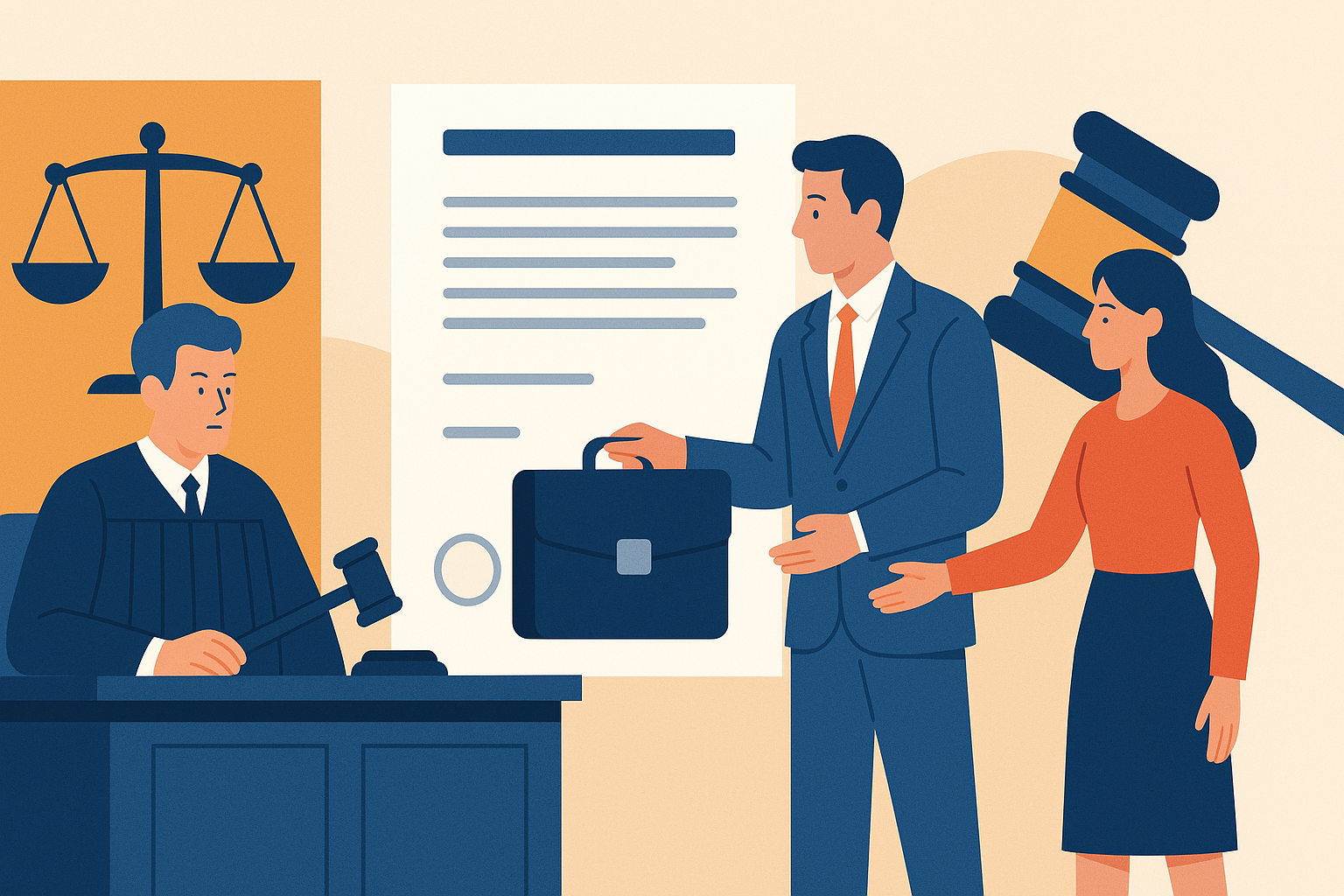 A flat-style illustration showing people standing outside the Bombay High Court building with tall columns and arches under a clear sky.